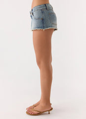 Shorts Jeans Elias de Cintura Baixa Desgastados - Azul Lavagem Vintage