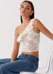 Top Juliette de un hombro - Marfil