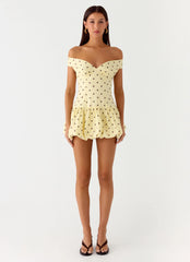 Minivestido sin hombros Endless Romance - Lunares amarillos