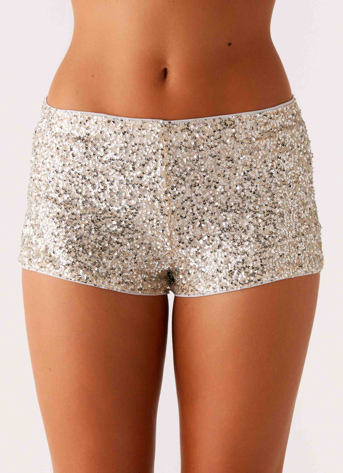 Maelis Shorts Mini de Cintura Baixa com Lantejoulas - Prateado