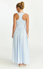 Vestido Longo Luciana - Vestido Smock Gola U Azul