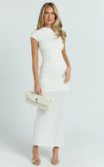 Vestido Maxi Kayrene - Vestido jacquard de manga corta en color crema