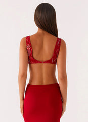 Top corto de lentejuelas Mercer - Rojo