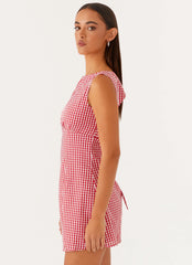 Minivestido Lotus con Lazo a la Espalda - Cuadros Vichy Rojos