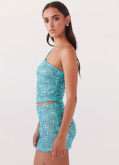 Top de Lentejuelas de un Solo Hombro Neon Nights - Cristal
