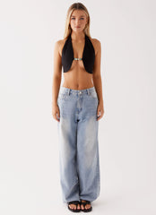 Top con abalorios Milli Halter - Negro