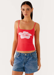 Top de punto Ofira - Estampado floral rojo