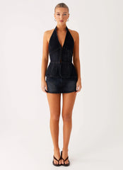 Top Esma Halter - Azul Escuro Lavado