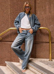Chaqueta Bomber de Mezclilla Waylon - Azul Lavado Medio