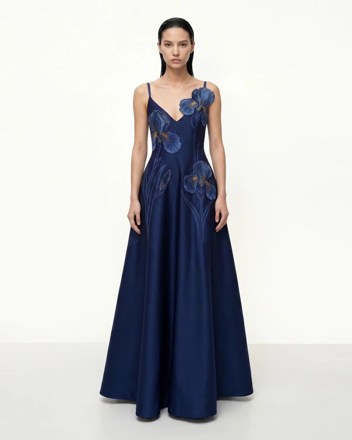 Iris Embroidered A-Line Maxi Dress - Navy Blue