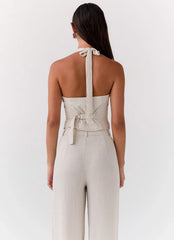 Chaleco de lino Ambrosa con cuello halter - Avena