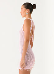 Mini Vestido de Crochê Milagroso com Contas - Rosa