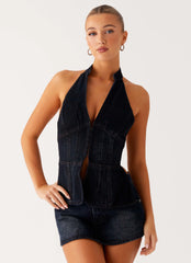 Top Esma Halter - Azul Escuro Lavado