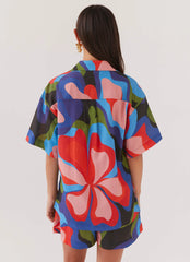 Camisa de lino extragrande Sweet Relief - Fantasía floral