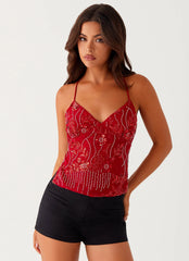 Top de tirantes Kamilla de lentejuelas - Rojo