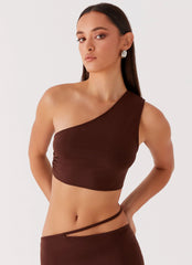 Top Cropped de Um Ombro Só Like You Do - Chocolate