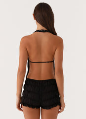 Top Frente Única Gail com Miçangas - Preto