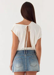 Minissaia Jeans Silas de Cintura Baixa - Azul Lavagem Vintage