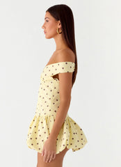 Minivestido sin hombros Endless Romance - Lunares amarillos