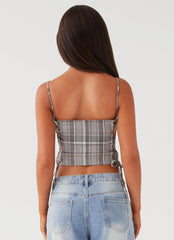 Top Trista con nudo - Tartán gris