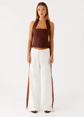 Top de lino tipo halter Sunflare - Chocolate