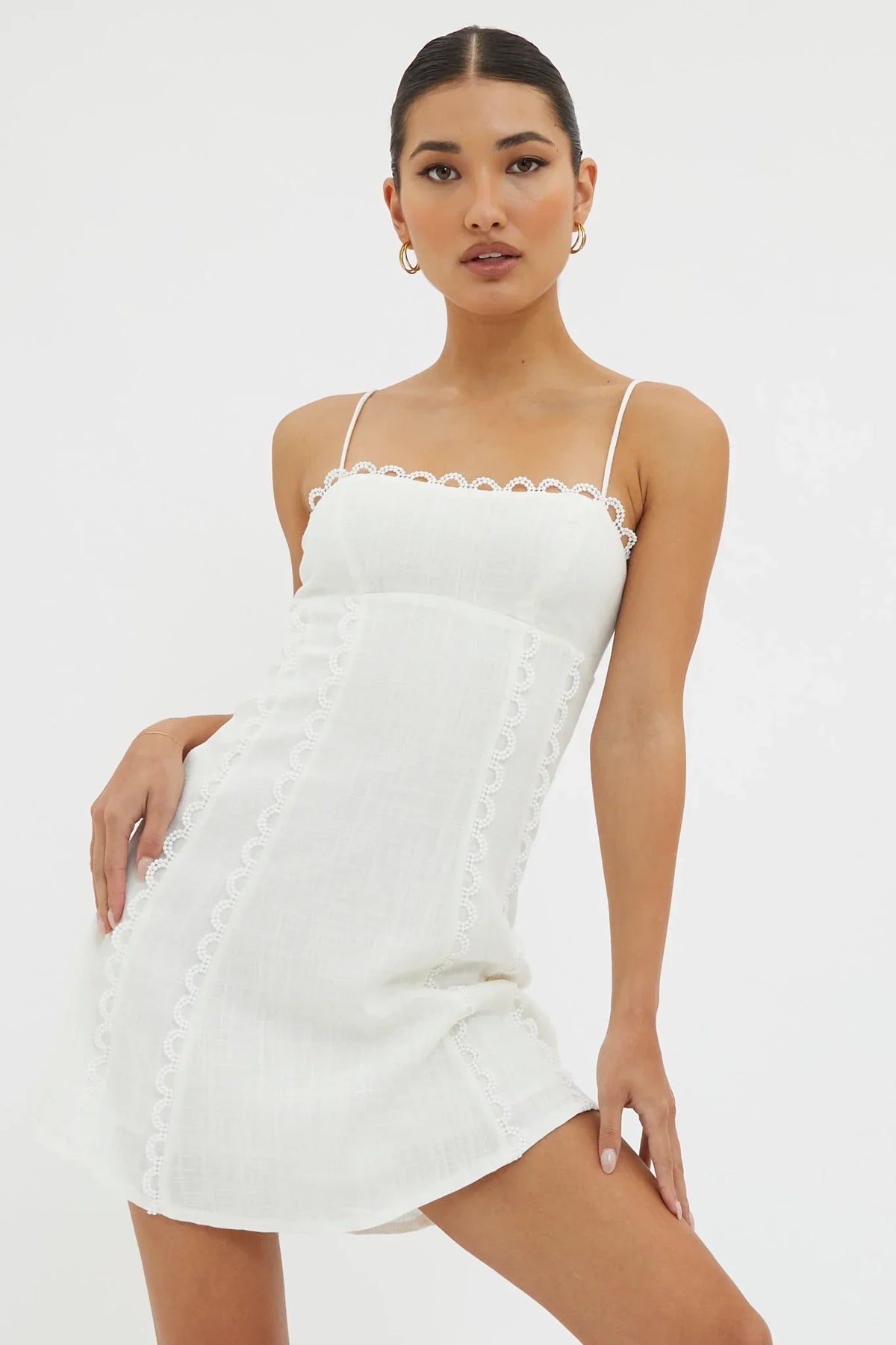 Minivestido Chamberlain con ribete festoneado blanco