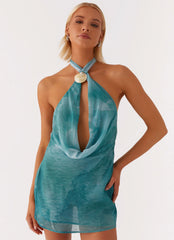 Minivestido con cuello desbocado Oceans Away - Teñido anudado verde