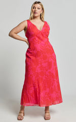 Vestido Midi Jodie - Vestido Chemise com Decote V em Estampa Floral Rosa