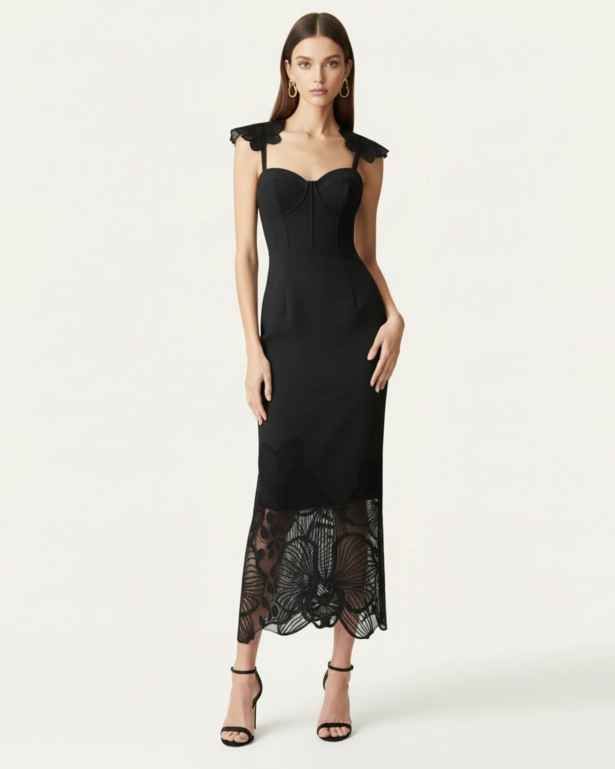 Orchid Embroidered Corset Dress - Black