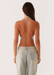 Top de malla halter Celebrar - Plateado