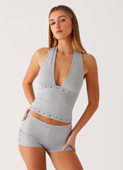 Top Cropped Roxy - Cinza