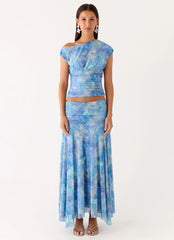 Top asimétrico Liana - Paisley aguamarina