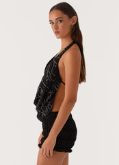 Top Frente Única Gail com Miçangas - Preto