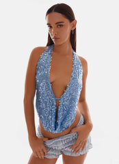 Top halter de cuello desbocado Rio Dreams - Azul