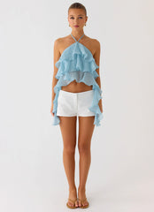Inna Frill Halter Top - Aqua