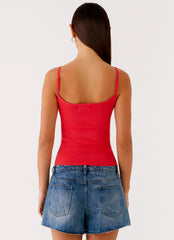 Top de punto Ofira - Estampado floral rojo