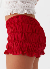 Pantalones Cortos Fruncidos Girls Like Us - Rojo