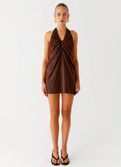 Minivestido halter de algodón Jepsen - Chocolate