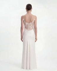 Floral Appliqué Sheer Lace Maxi Dress - White