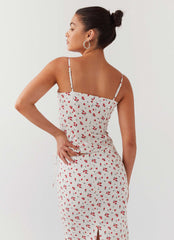 Top corsé de lino Ariana - Estampado floral de amapolas