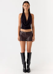 Shorts Coastline Minis de Couro Sintético - Chocolate