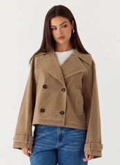 Chaqueta corta tipo gabardina de antelina Evan - Color canela