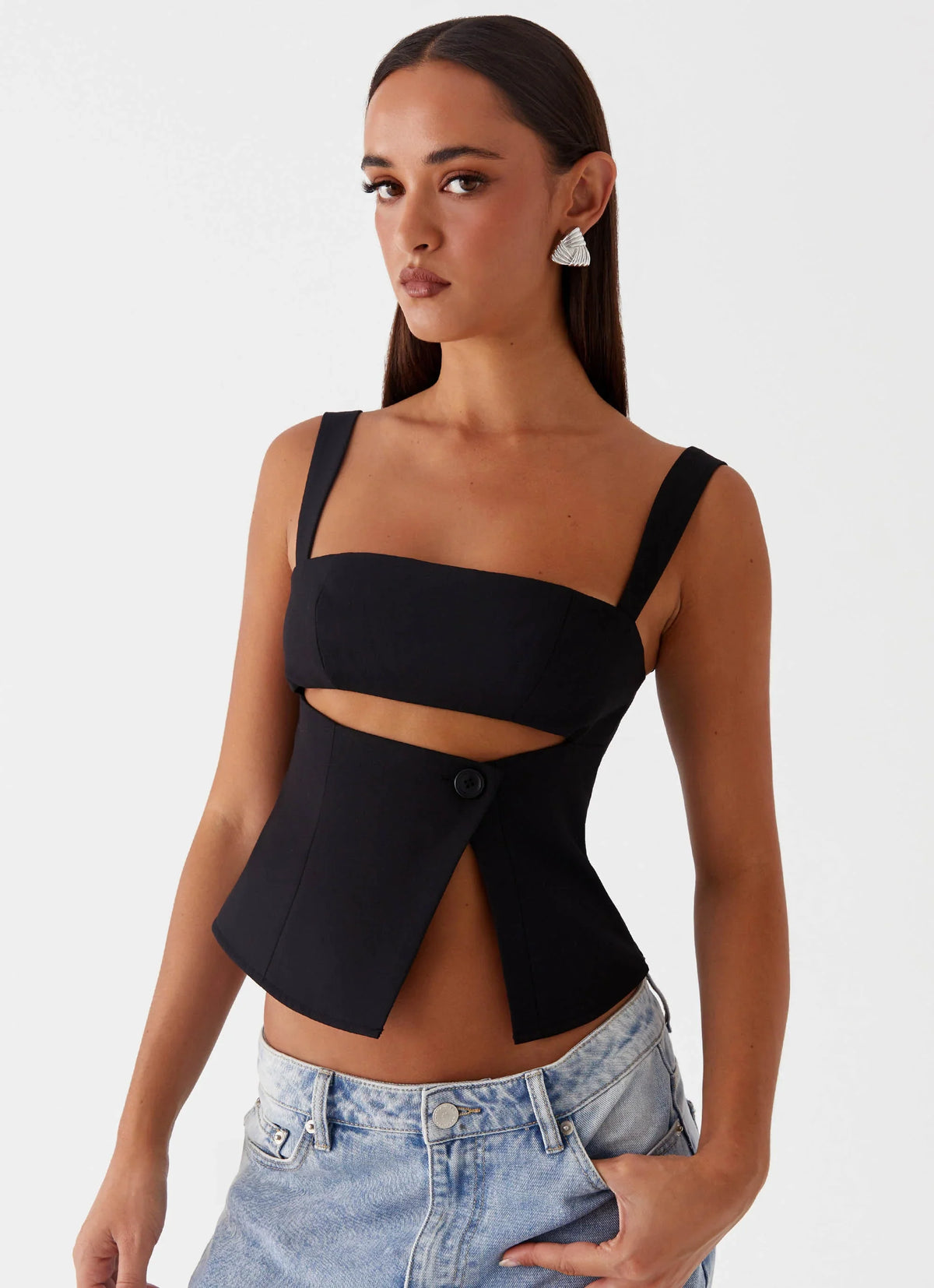 Top con Aberturas Pia - Negro