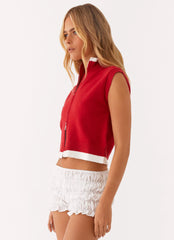 Top de cuello alto con doble cremallera Janey - Rojo