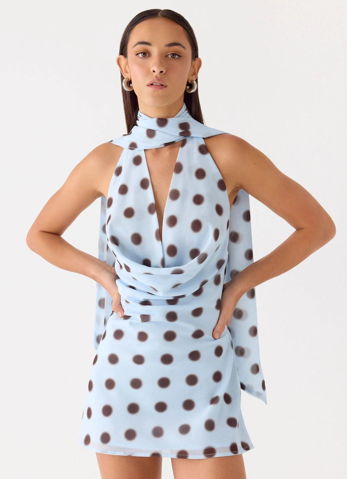 Minivestido Halter - Bolinhas Azul Mocha