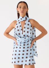 Minivestido Halter - Bolinhas Azul Mocha