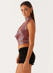 Top Nora con cuello desbocado de lentejuelas - Rojo
