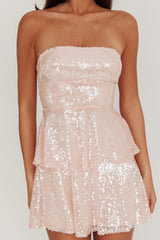 Minivestido escalonado de lentejuelas Provence Bloom Rosa