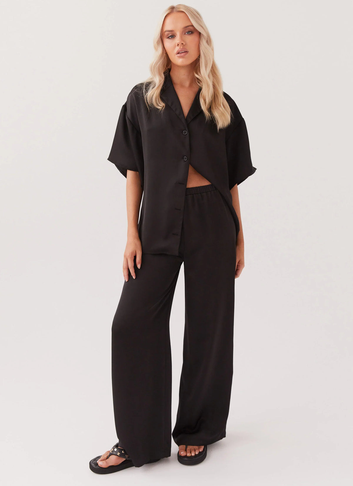 Pantalones de Satén Palm Cove - Negro