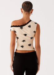 Blusa de Um Ombro Só Blind Faith Flock - Creme